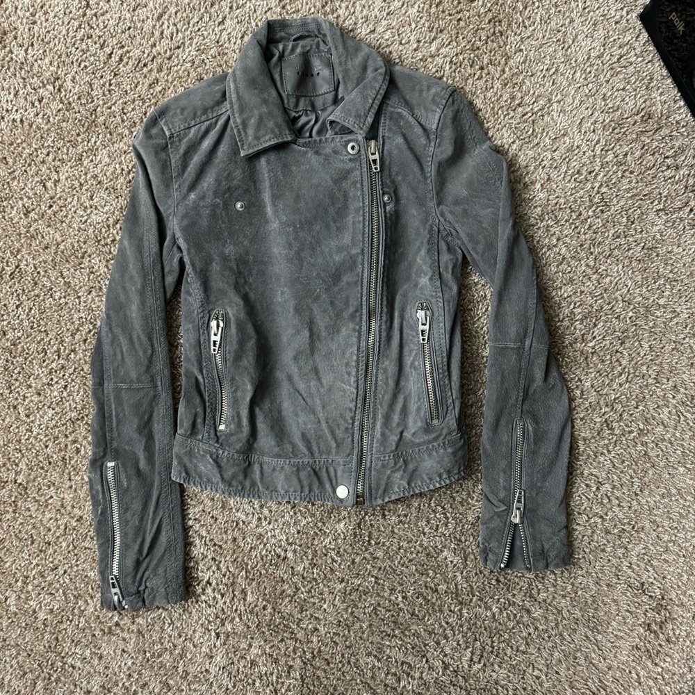 BlankNYC Women’s Heather Gray Zip Up Leather‎ Moto Jacket Size XS